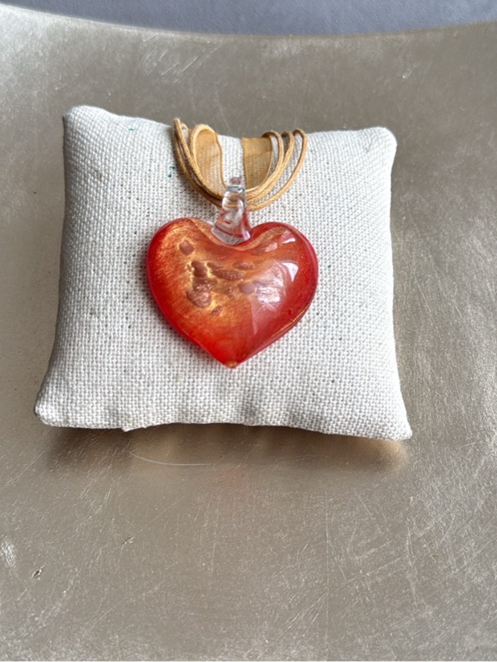 Red Heart Glass Pendant Necklace - Handmade Unique Gift Jewelry Love Red Yellow